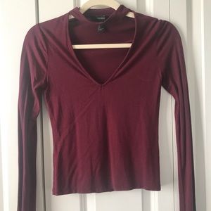 Forever 21 v neck choker long sleeve top